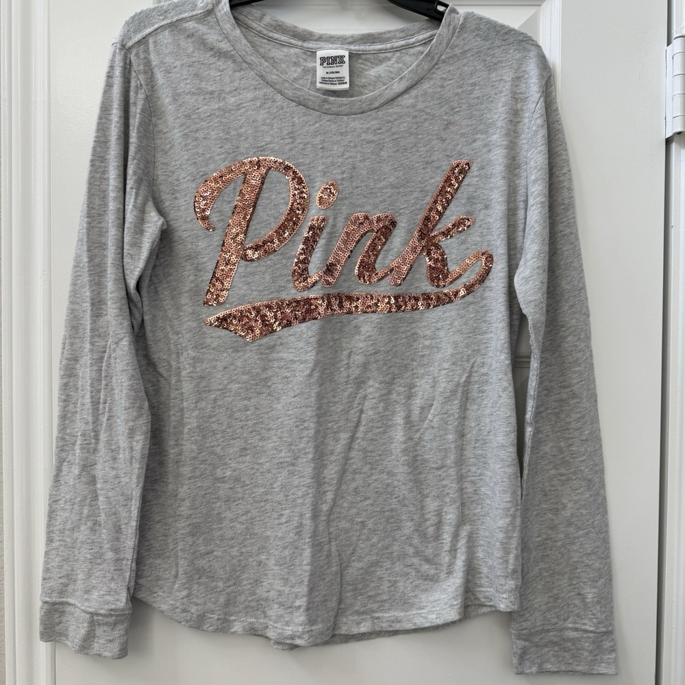 Victoria's Secret PINK Perfect Bling Long Sleeve Tee Size Medium Gray
